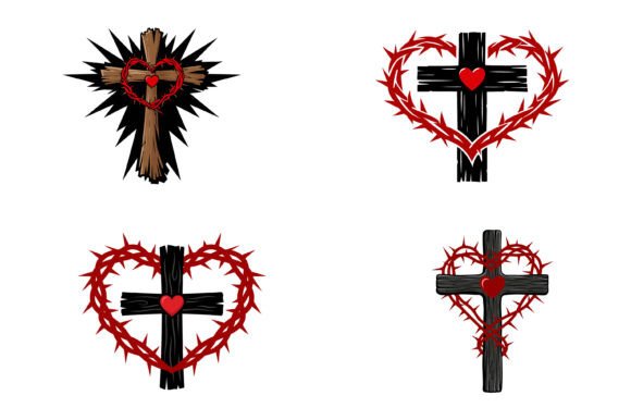 Christian Love Cross Heart Set: Graphics & T-Shirt Designs